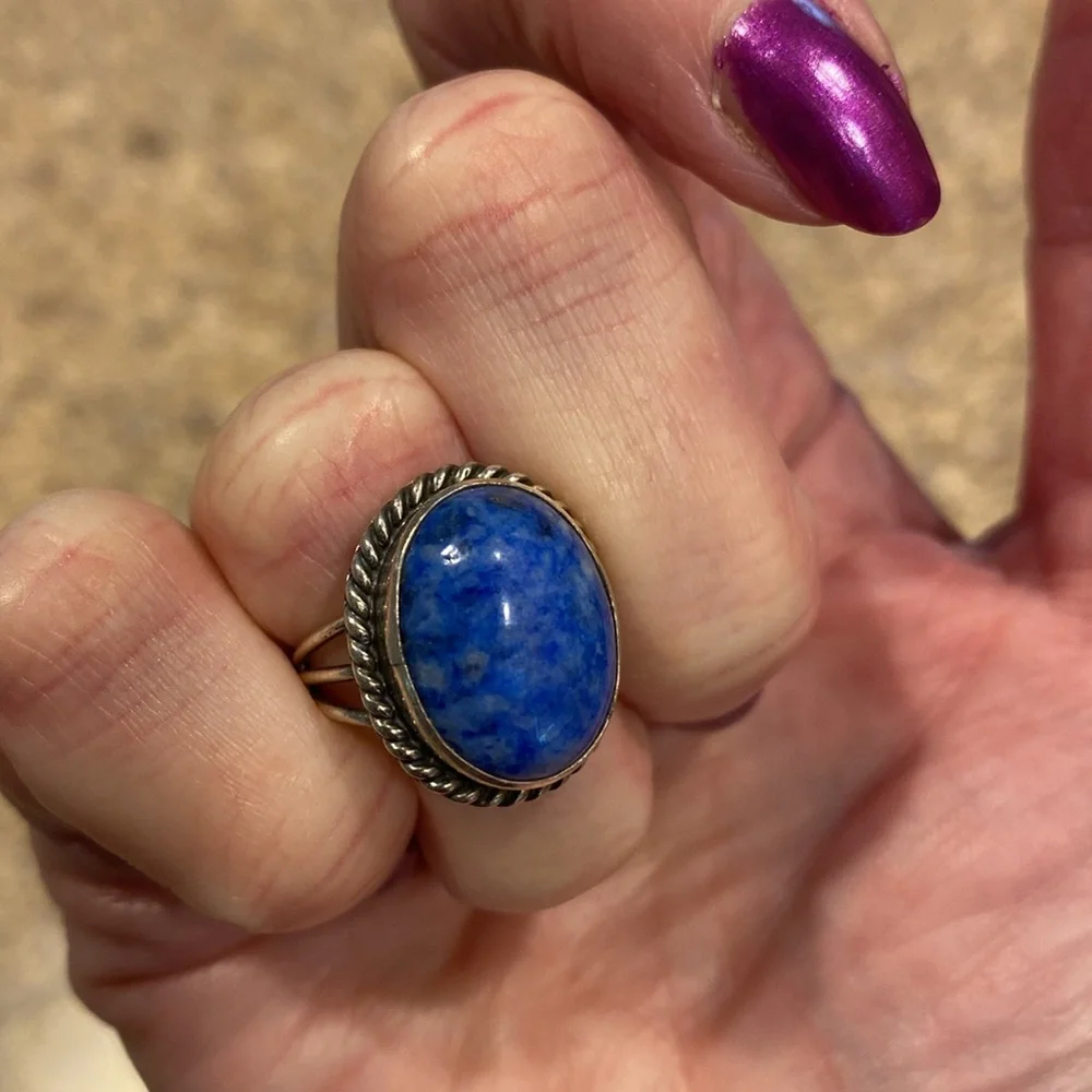 Blue Stone Silver Ring Size Around 4.75